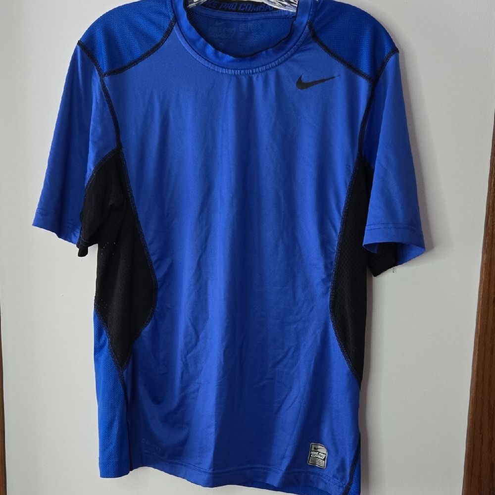 Nike Pro Combat Dri-Fit Men's Blue and Black Short Sleeve Tee